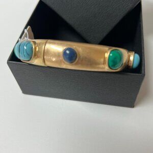 Bold Gold Tone Stretch Bracelet Turquoise Blue Green Fashion bangle 2.5 gift-box
